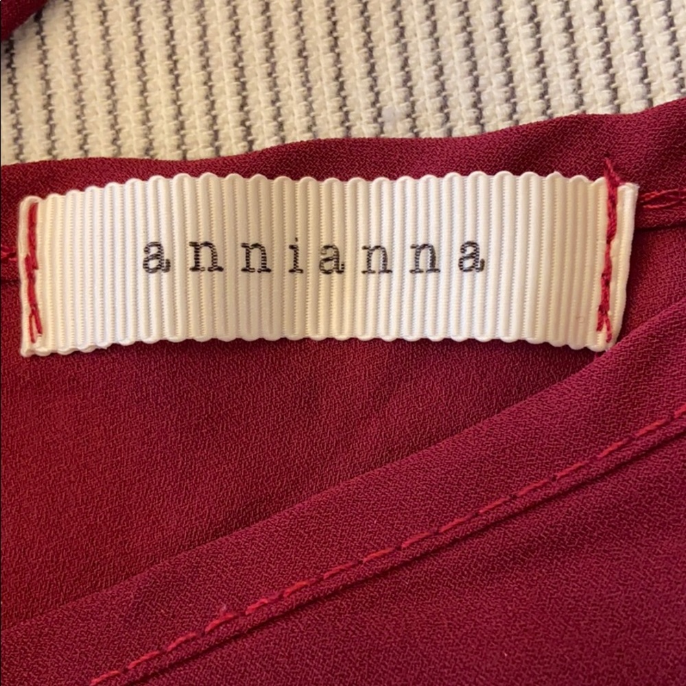 ANNIANNA Boho Racerback Embroidered Cropped Tank Top SMALL Burgundy Red Black - Picture 5 of 7